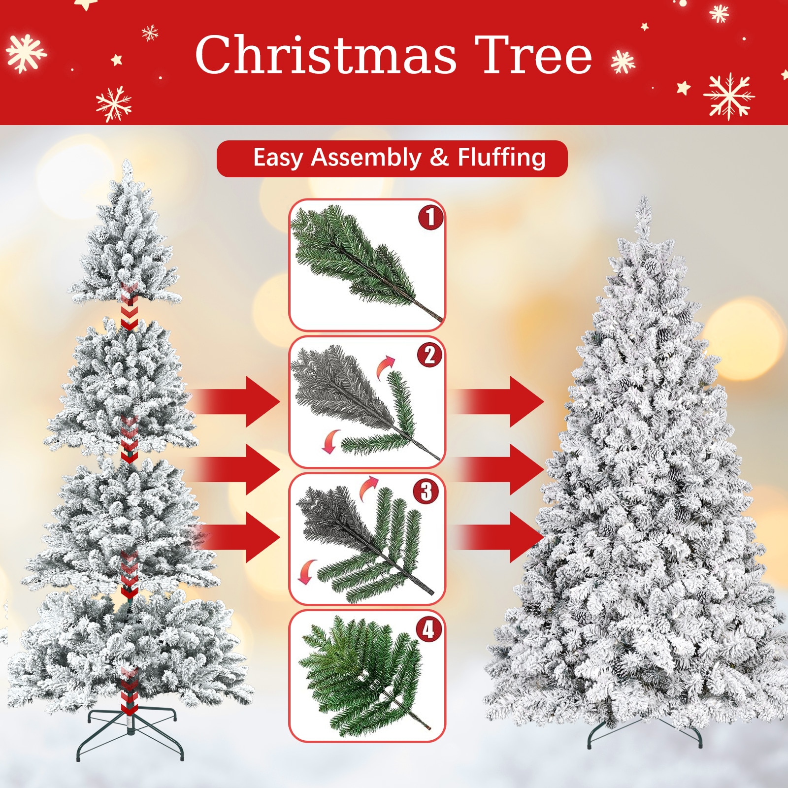 4ft Pvc Mixed Floceked Tree21pine Cones_voghion.com